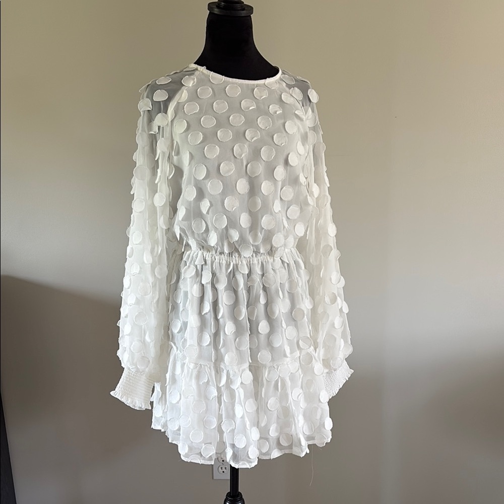 Elegant White Polka Dot Dress